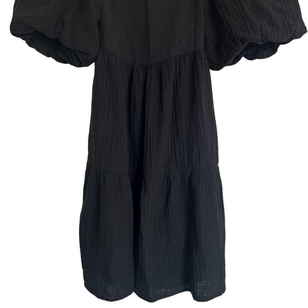 Monki square neck mini dress with tiered hem in textured black Medium - Picture 9 of 13